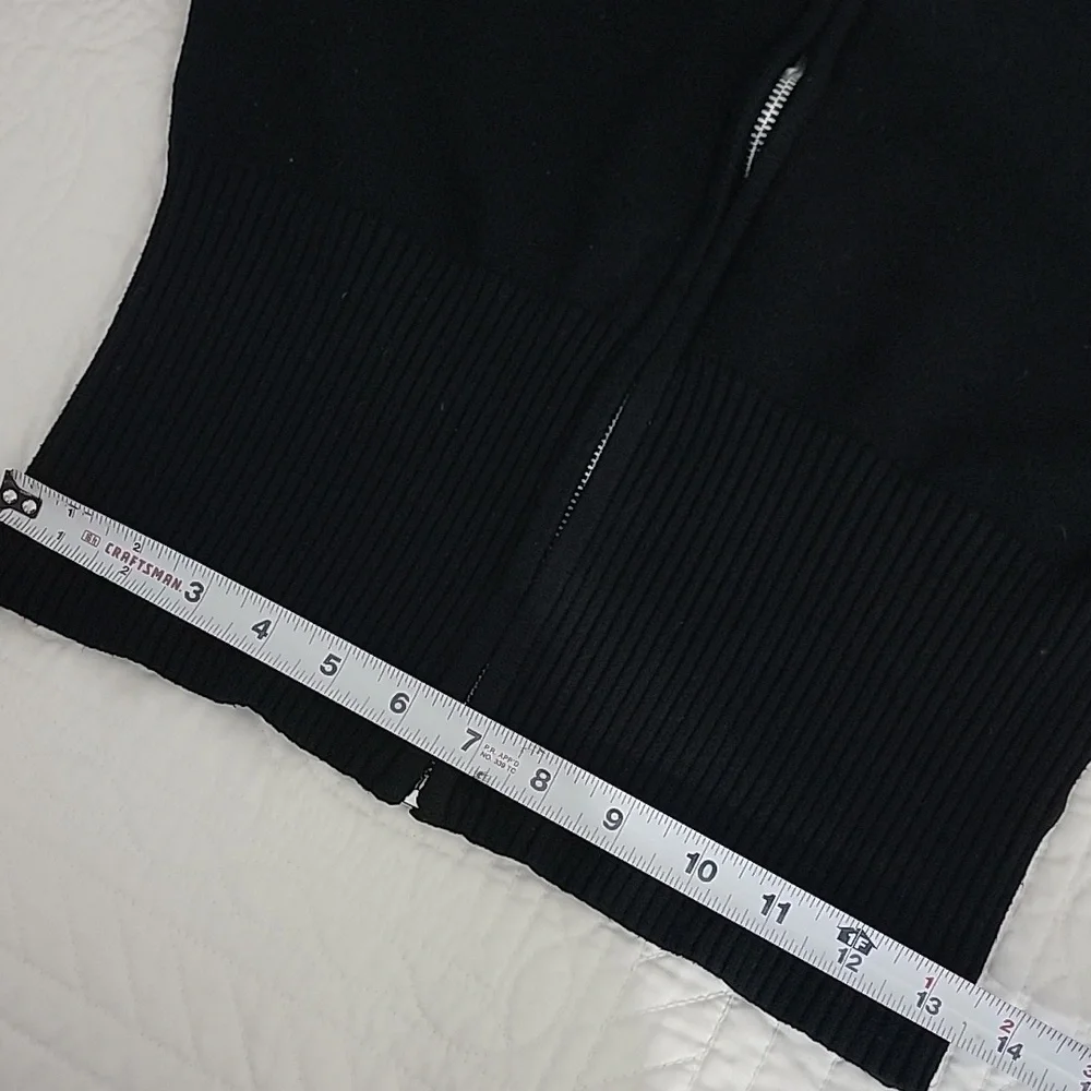 Orange Kiss Black Ribbed Cropped Knit Hoodie Zipper Cardigan